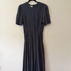 Vintage Michelle Stuart Polka Dot Navy Midi Swingy Retro 40's Rockabilly Swing